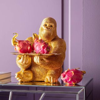 Figurka dekoracyjna z tacką GORILLA BUTLER 37 - złoty