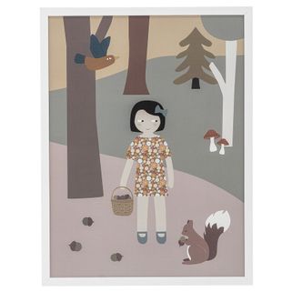 Dekoracja ścienna dziewczynka w lesie biała ramka 32x42 cm