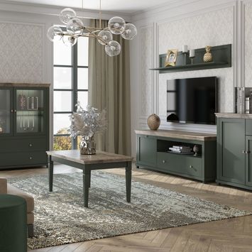 Butelkowa zieleń w eleganckim salonie