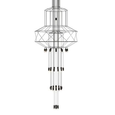 Lampa wisząca FLUSSO 43 - czarny   Lampa wykonana została z przewodów osadzonych na stalowych prętach. Klosze natomiast powstały ze szkła satynowego.  ...