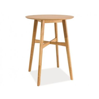 Wymiary: - średnica: 80 cm - wysokość: 106 cm Materiał: - blat: MDF, okleina naturalna - podstawa: lite drewno