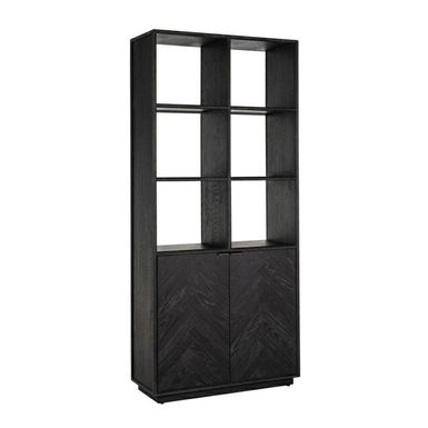 Regał z drzwiczkami BLACKBONE BRASS - czarny    Kolekcja Blackbone Brass to połączenie szykownego forniru dębowego o wzorze jodełki w kolorystyce czarnej...