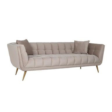 Welurowa sofa 3-osobowa HUXLEY KHAKI - beżowy/złoty    Huxley to solidnie wykonana sofa z drewnianej ramy i welurowej tapicerki (100% poliester) w...