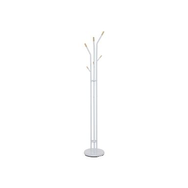 Wymiary: - średnica u podstawy: 30 cm - wysokość: 179 cm   Materiał: - metal malowany proszkowo - drewno   Kolor: - biały / buk