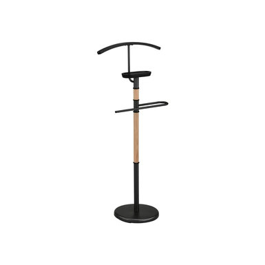 Wymiary: - szerokość: 45 cm - wysokość: 110 cm - średnica podstawy: 28 cm    Materiał: - metal - drewno   Kolor: czarny/buk