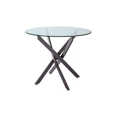 Wymiary: - średnica: 90 cm - wysokość: 72 cm   Materiał: - blat: szkło hartowane - stelaż: metal, czarny mat