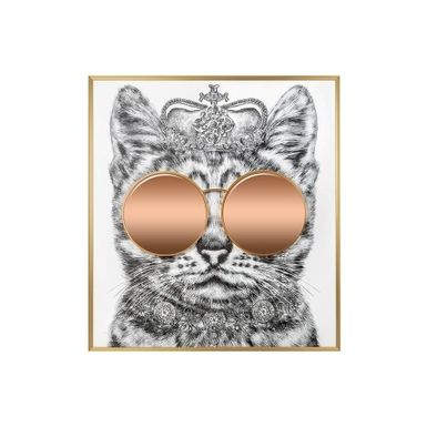 Obraz KING CAT 118x130   Piękny, nowoczesny wydruk utrzymany w jednolitej, stonowanej kolorystyce, przedstawiający kota w koronie i przyciągających wzrok...
