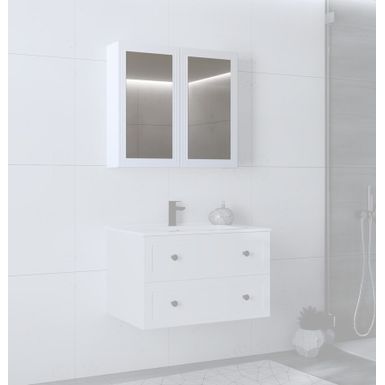 Szafka wisząca z lustrem TORETO 2D - biały   Wymiary: - szerokość: 80 cm - głębokość: 15 cm - wysokość: 70 cm   Materiał:  - korpus: płyta...