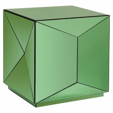 Stolik boczny SHIFRA - zielony Elegancki element wystroju, który wyróżnia się zielonym lustrzanym wykończeniem, harmonijnie połączonym z materiałem MDF....