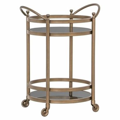 Barek HENDRICKS - szczotkowane złoto Elegancki okrągły barek na kółkach Hendricks marki Richmond Interiors wykonany jest z aluminium, metalu oraz szkła....
