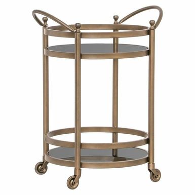 Barek HENDRICKS - szczotkowane złoto Elegancki okrągły barek na kółkach Hendricks marki Richmond Interiors wykonany jest z aluminium, metalu oraz szkła....