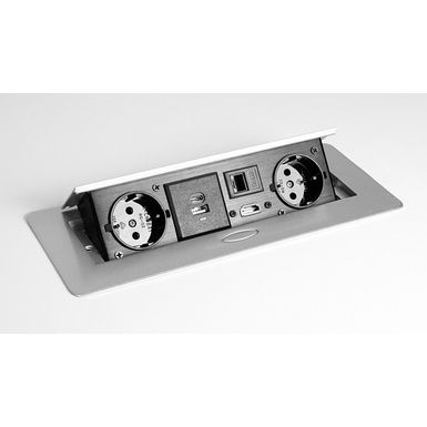 Specyfikacja: - obudowa wykonana z aluminium lakierowanego- panel otwiera się po naciśnięciu przycisku- 2 gniazda elektryczne- złącze sieciowe RJ45 -...