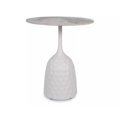 Ława SALO A - biały marmur / biały Wymiary: - średnica: 50 cm - wysokość: 60 cm   Materiał:  - blat: ceramika - stelaż: metal Kolor: biały połysk,...
