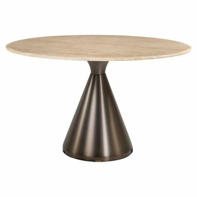 Stół okrągły MONTGOMMERY 130 cm - beżowy / brązowy Eleganckie połączenie nowoczesnego designu i klasycznych materiałów. Blat wykonany z imitacji...
