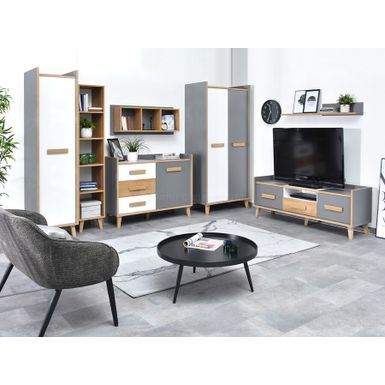 Zestaw mebli do salonu SMART 5   W skład zestawu wchodzą: - szafa szeroka SMART S01 - szafa wąska SMART S02 - regał SMART S04 - komoda SMART S06 - szafka...