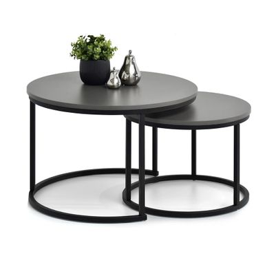 Zestaw dwóch stolików NERO XL+S - grafit/czarny   Wymiary: Większy stolik: - długość: 75 cm - szerokość: 75 cm - wysokość: 47 cm - waga: 11 kg  ...