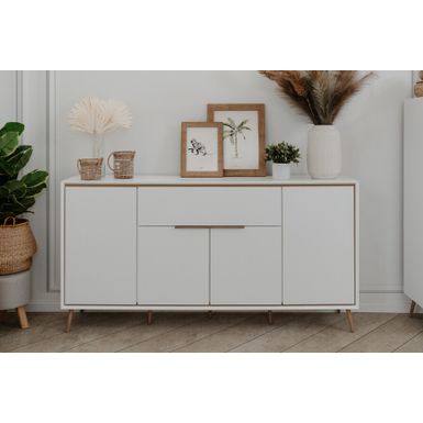 Komoda 4-drzwiowa ARONA - biały Komoda Arona w białej odsłonie z detalami w kolorze dąb artisan to harmonijne połączenie nowoczesnego designu i...