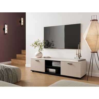 Szafka RTV 2-drzwiowa SIMPLE 140 cm - kaszmir / czarny mat Minimalistyczna forma, matowe wykończenie i funkcjonalność w każdym calu – szafka RTV Simple w...