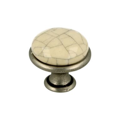 Gałka GP19 - nikiel patynowany, mleczna porcelana popękana / fi 29 mm   Wymiary: - średnica: 29 mm - wysokość: 24 mm   Materiał: - metal (ZnAl) -...