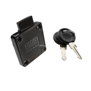 Zamek kwadratowy Siso X-850 - czarny / fi 19 mm  Zastosowanie: szuflady, szafki, szafy, biurka itp.    Działanie: obrót klucza otwiera lub zamyka zamek...