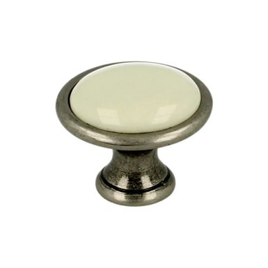 Gałka ROMANA 1700 - stare srebro, jasnobeżowa gładka porcelana / fi 29 mm  Wymiary:- średnica: 29 mm - wysokość: 21,5 mm  Materiał:  - metal -...