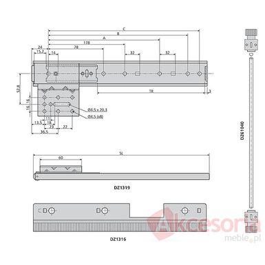 Pręt połączeniowy DZ61050 do mechanizmu stabilizacji  prowadnic DZ1316/1319 do drzwi chowanych w korpus mebla. Długość pręta 250cm do drzwi o wysokości...