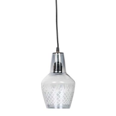 Wymiary:  - średnica: 15 cm - wysokość: 24 cm - długość kabla: 150 cm   Materiał: szkło   Kolor: szary   Źródło światła: E27, max 40 W   Waga:...