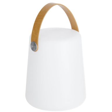 Wymiary: - średnica: 17 cm - wysokość: 28 cm - wysokość klosza: 20 cm - długość kabla: 150 cm Materiał:  - polietylen - skóra syntetyczna - kabel w...