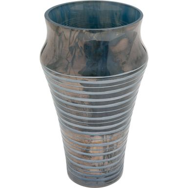 Wymiary: - szerokość: 15,5 cm - głębokość: 15,5 cm - wysokość: 26,7 cm   Waga: 1,33 kg   Materiał: szkło barwione   Kolor: niebieski/brązowy  ...