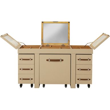 Nadaj swojej sypialni nowego wymiaru elegancji dzięki mobilnej toaletce w ciepłym kolorze beżu. Elegancka toaletka posiada wiele funkcjonalnych detali. Jest...