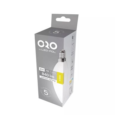 Żarówka ORO PREMIUM 03055 - biały / E14 / 7 W / 840 lm / barwa ciepła    Żarówka ORO-PREMIUM-E14-C37-7W-XP-WW / ORO 03055    Wymiary: - średnica: 3,7...