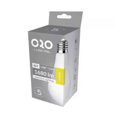 Żarówka ORO PREMIUM 04123 - biały / E27 / 14 W / 1680 lm / barwa ciepła    Żarówka ORO-PREMIUM-E27-A65-14W-XP-WW / ORO 04123     Wymiary: -...