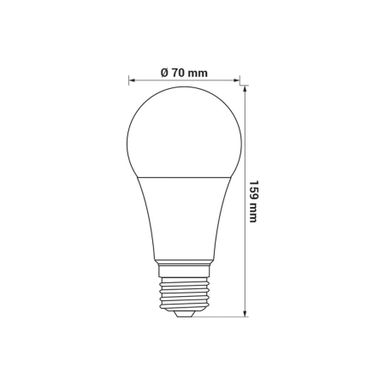 Żarówka ORO ATOS - biały / E27 / 19 W / 2200 lm / barwa neutralna    Żarówka ORO-ATOS-E27-A70-19W-DW   Wymiary: - średnica: 7 cm - wysokość: 15,9 cm...