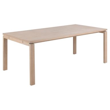 Wymiary: - długość: 200 cm - szerokość: 100 cm - wysokość: 75 cm   Materiał: - blat: fornir dębowy olejowany pigmentowany na biało - podstawa: drewno...