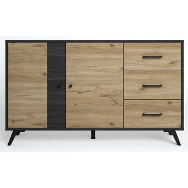 Komoda 2-drzwiowa z szufladami BOCAMI - naturalny / czarny Wymiary: - szerokość: 136,2 cm - głębokość: 40 cm - wysokość: 81 cm Materiał: płyta...