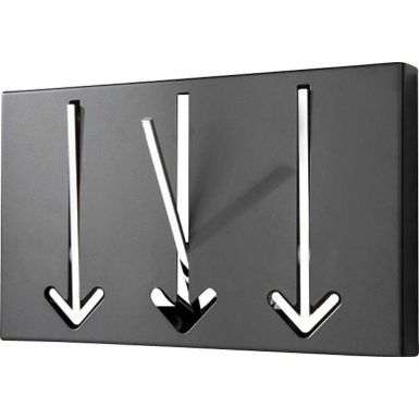 Wymiary: - szerokość: 30 cm - głębokość: 5 cm - wysokość: 20 cm Materiał: - metal malowany proszkowo - chrom Kolor: czarny / chrom Waga: 1,8 kg