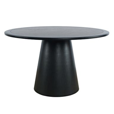 Stół drewniany w stylu mid-century o minimalistycznym designie łączącym okrągły blat i podstawę w kształcie stożka. Gładkie wykończenie oraz...