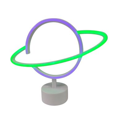 Neon stojący PLANET LED FM-NB21 - zielony/niebieski     Wymiary: - szerokość: 30 cm - głębokość: 8,5 cm - wysokość: 24,5 cm   Materiał: tworzywo...