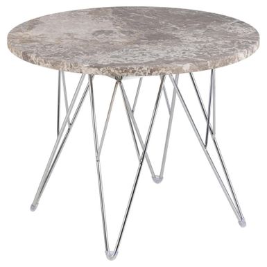 Wymiary: - średnica: 55 cm - wysokość: 41,4 cm   Materiał: - blat: marmur lakierowany Spider - podstawa: stal chromowana   Informacje dodatkowe: - waga:...