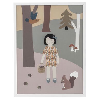 Dekoracja ścienna dziewczynka w lesie biała ramka 32x42 cm