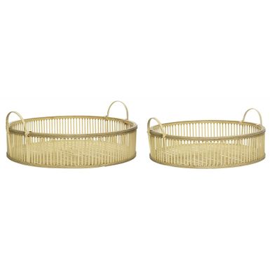 Wymiary: - większa taca: śred. 47 cm / wys. 17 cm - mniejsza taca: śred. 55 cm /  wys. 19 cm Materiał: bambus Waga: 1,52 kg