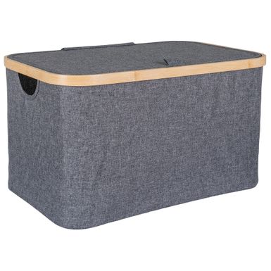 Kosz na pranie NOTO - ciemny szary Wymiary: - szerokość: 45 cm - głębokość: 30 cm - wysokość: 25 cm Materiał: - poliester - bambus Waga: 0,8 kg