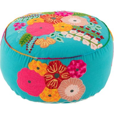 Pufa okrągła w kolorowe kwiatki niebieska 50x10 cm