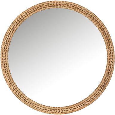 Wymiary: - średnica: 75 cm - głębokość: 14 cm Materiał: - drewno - rattan - szkło