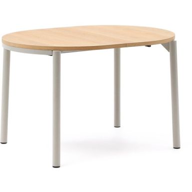 Stół okrągły rozkładany z fornirem dębowym 120-200 cm - naturalny/biały   Wymiary: - szerokość: 120 cm - głębokość: 90 cm - wysokość: 75 cm -...