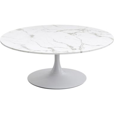 Stolik okrągły SCHICKERIA 110 - biały marmur/biały    Wymiary: - długość: 110 cm - szerokość: 110 cm - wysokość: 42 cm - grubość blatu: 1,8 cm  ...