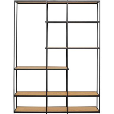 Wymiary: - szerokość: 150 cm - głębokość: 35 cm - wysokość: 200 cm Materiał:  - płyta MDF fornirowana - stal malowana proszkowo