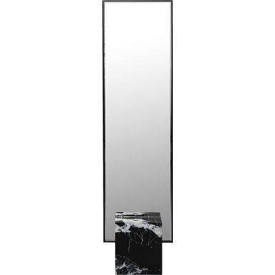 Wymiary: - szerokość: 46 cm - głębokość: 30 cm - wysokość: 180 cm Materiał: - stal lakierowana - MDF lakierowany - marmur - szkło
