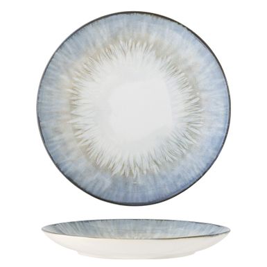 Talerz ceramiczny CALEN 27 - biały/niebieski    Talerz Calen firmy Bloomingville wyróżnia elegancki niebieski brzeg, który przechodzi w jaśniejszy...
