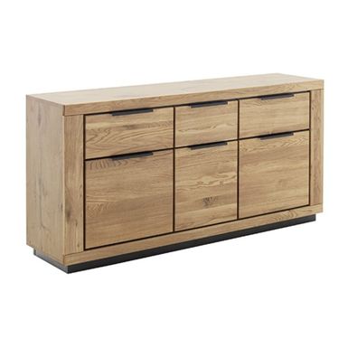 Wymiary: - szerokość: 163 cm - głębokość: 40 cm - wysokość: 80 cm   Materiał:  - korpus: folia w optyce dębu - front: dąb lity olejowany  ...